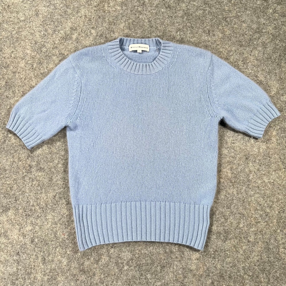 White + Warren Sweater Womens S Blue 100% Cashmere Short Sleeve Crew Neck Knit